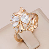 New Hyperbole Crystal Flower 14K Filled Rose Gold White AAA Zircon Diamonds Ring - Party Fashion Wedding Jewellery