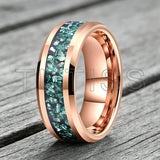 Green Crushed Crystal Inlay 6mm 8mm Gold Tungsten Carbide Rings for Men Women