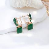 14 Karat Gold Filled Square Big Dark Green AAA Zircon Crystals Drop Vintage Earrings