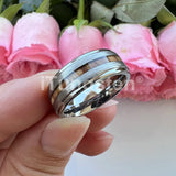 Different Wods Inlay Stepped Unique Brushed Finish Tungsten Wedding Rings