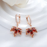 14 Karat Gold Filled Original Design Shiny Red AAA Zircon Crsytals Maple Leaf Earrings