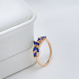 14K Gold Filled Leaf Shape Blue AAA Zircon Crystals Full Paved Multipurpose Fashion Rings
