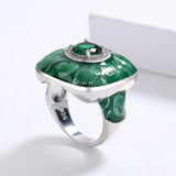 Fashion Green Handmade Enamel AAA Zircon Crystals Domineering Unique Ring