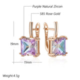 14 Karat Gold Filled Big Square Purple AAA Zircon Crystals English Fine Earrings for Women