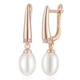 14 Karat Filled Gold Elegant Pearls Long Drop Fashion Wedding Earrings For Women