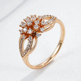 Beautiful Flower 14K Rolled Rose Gold Ring For Women With AAA Zircon Diamonds - Luxury Jewellery