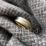 Flat Brushed Polishing Center Groove 6mm Wedding Engagement Gold Tungsten Rings