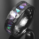Good Quality 8mm Starry Sky Bottom Abalone Shell Lasa Black Edge Hammered Tungsten Carbide Men's Rings - The Jewellery Supermarket