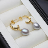 Quilted Half-Hoop Freshwater Multicolour Pearl 18KGP Stud Drop Earrings