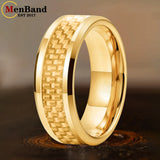Carbon Fiber Inlay 4/6/8mm Gold Tungsten Engagement Wedding Rings for Men Women
