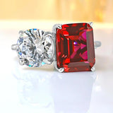 New Luxurious High Carbon Red Corundum Double Stone Ring Set Women's Party Engagement Fine Jewellery