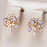 Charming 14K Rolled Rose Gold Fashion Exquisite Colorful Lucky Tree with AAA Zircon Crystals Stud Earrings