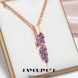 14K Rolled Gold Drop Purple AAA Zircon Crystals Leaf-Shaped Fashion Luxury Necklace