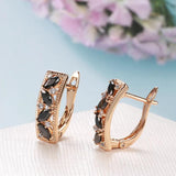 Fashion Vintage Design Square 14K Rolled Rose Gold AAA Black Zircon Crystals Stud Luxury Earrings - Fine Jewellery