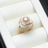 Multicolour Flower Design Freshwater Pearl AAA Zircon Diamonds 925 Silver Ring