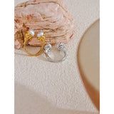 18K Gold Plated Imitation Pearls Stainless Steel Geometric Cast Charm Trendy Ring