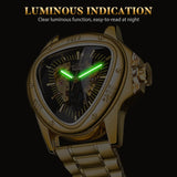 Fashion Top Brand Triangle Men's Automatic Mechanical Hollow Luxury Golden Full Stainless Steel Men's Wrist Watches