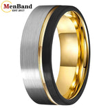 Offset Grooved Brushed Finish 6/8MM Men Women Tungsten Carbide Wedding Rings