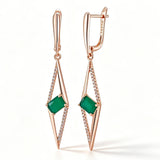 14 Karat Gold Filled Square Green AAA Zircon Diamonds Long Drop Earrings Fine Jewellery