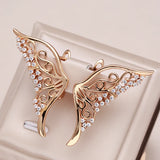 Luxury 14K Rolled Gold AAA Zircon Diamonds Dazzling Hollow Butterfly Stud Earring