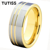 Offset Lines Polished 8mm Original Color Tungsten Wedding Ring for Men Women