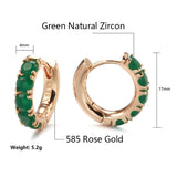 Lovely Vintage 14K Filled Gold Dark Green AAA Zircon Crystals Hoop Earrings