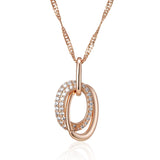 14K Rolled Gold Fashion Double Hoop AAA Zircon Diamonds Pendant And Necklace For Women