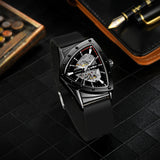Top Brand Casual Sport Automatic Mechanical Men's Watches Triangle Silicone Strap Skeleton Hollow Racing Wristwatch