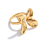 18K Gold Plated Popular Smooth Stainless Steel Flower Adjustable Charm Fashion Ring
