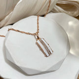 14K Filled Gold White Enamel  AAA Zircon Diamonds Full Paved Glossy Pendant Necklace