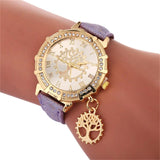 New Roman Numeral Cz Diamonds Women's Watches - Luxury Golden Tree of Life Pattern Pendant Quartz Watches - The Jewellery Supermarket