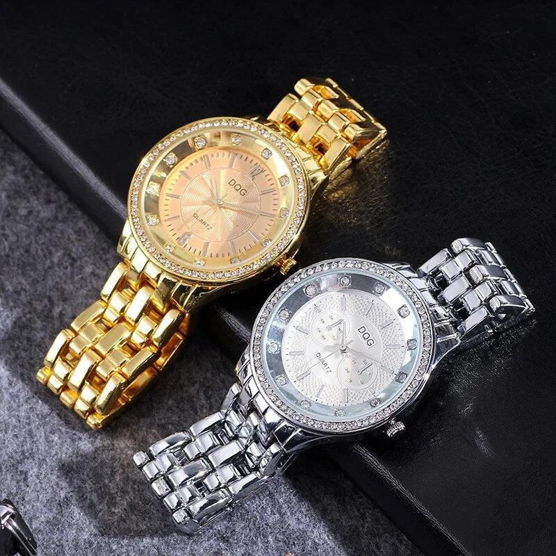 Luxury Famous Brand Watch For Women - Water Resistant Gold Stainless Steel Diamond Quartz Wristwatches - The Jewellery Supermarket