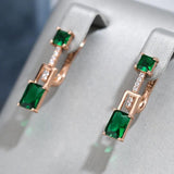 Latest Fashion Rolled 14K Rose Gold Green Square AAA Zircon Crystals Long Drop Earrings - Vintage Design Jewellery