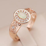 New Oval Cut Luxury AAA Zircon Emerald With 14K Rolled Rose Gold Flower Ring Ethnic Daily Jewellery