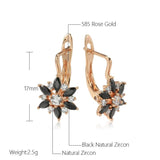 Quality 14K Rolled Rose Gold Black White AAA Zircon Crystals Flower Dangle Earrings - Unique Geometric Jewellery