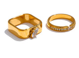 18K Smooth Stainless Steel AAA Zirconia Diamonds Round Square Delicate Trendy Ring