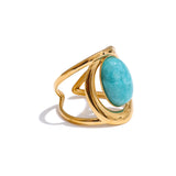18K Gold Plated Exquisite Natural Stone Open Adjustable Glossy Popular Ring