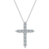 Stunning 18KWGP Full Moissanite Diamonds Cross Pendant Necklace for Women Men - Silver Neck Chain Fine Jewellery