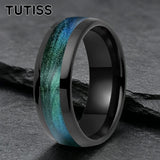 Dome High Polished Inlaid Gunmetal-Green Flow Sand 6mm 8mm Tungsten Carbide Rings