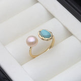 Charming Real Multicolour Pearls with Turquioise Stone Silver 18KGP Ring