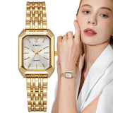 New Luxury Ladies Fashion Quartz Simple Scale Square Quality Gold PlatedStainless Steel Women Watches