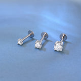 Sterling Silver Six Claws Sparkling Moissanite Diamonds Flat Back Stud Earrings