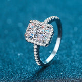 Brilliant 2/1CT Radiant Cut VVS1 D Colour Moissanite Diamonds Silver Engagement Ring
