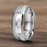 Dome Double Groove Inlaid Meteorite Mother Of Pearl Shell Tungsten Carbide Rings