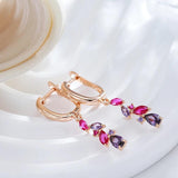 New Fashion Sparkling Dangle 14K Rolled Rose Gold Red Purple AAA Zircon Crystals Earrings - Personality  Jewellery