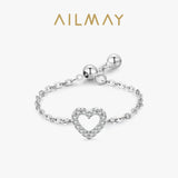 Simple Romantic Hearts AAAA Lab Created Diamond Silver Link Chain Ring