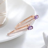 Terrific Oval Rolled 14K Rose Gold Purple AAA Zircon Crystals Personality Long Dangle Earrings - Fashion Jewellery