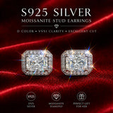 Dazzling Moissanite Diamonds Silver Stud Earrings 3EX Cut 0.5-2ct D Colour VVS1