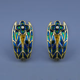 Cyan Irregular Flower Design Elegant Handmade Enamel Stud Fashion Earrings