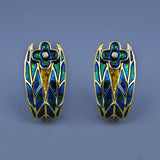 Cyan Irregular Flower Design Elegant Handmade Enamel Stud Fashion Earrings